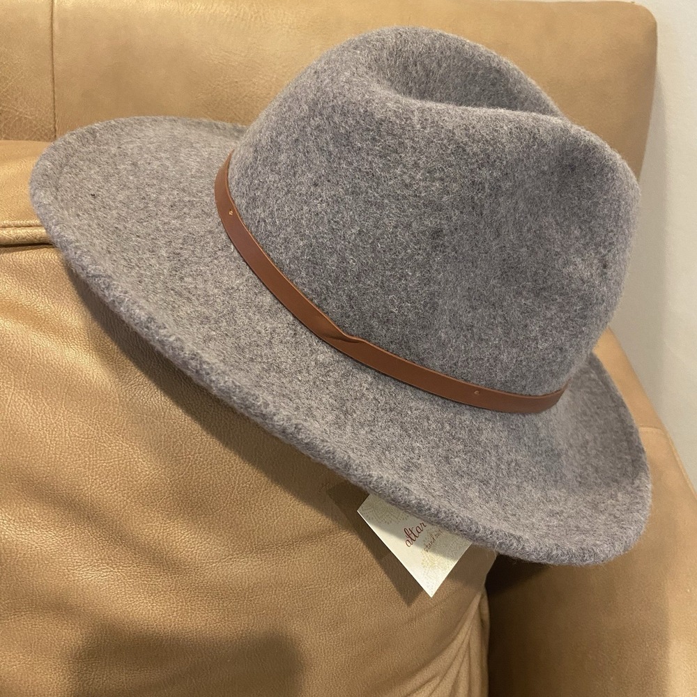 Fedora Style 100% Wool Hat Altered State NWT Gray Faux Leather Hat Trim One Size - Picture 5 of 8